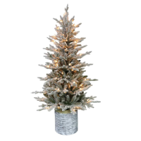 Puleo International 4.5 Foot Pre-Lit Potted Flocked Arctic Fir Artificial Christmas Tree